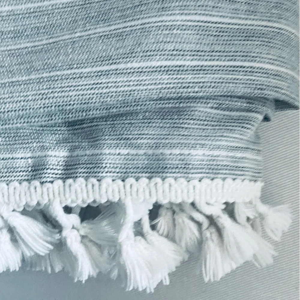 Boho Fringe tassel woven Gray and white stripes Tablecloth or throw blanket